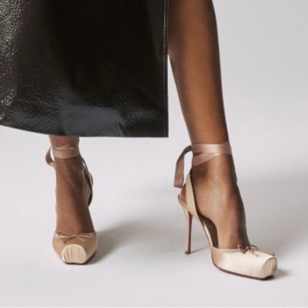 Christian Louboutin Nude Satin Ankle-Tie Pointed-Toe Stilettos